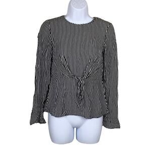 Zara Trafaluc Top Striped Knot Front Long Sleeve Black White‎ Blouse Women's XS